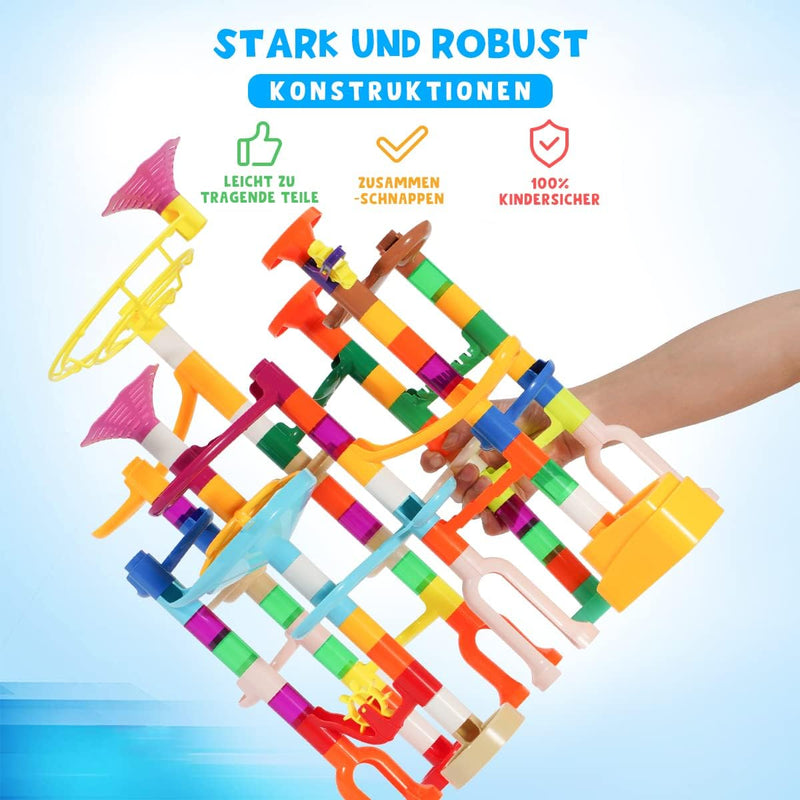 Murmelbahn Kinderspiel - Aktualisierung 166PCS Mehrfarbige Kugelbahn Marble Run Set mit Spannende Ba