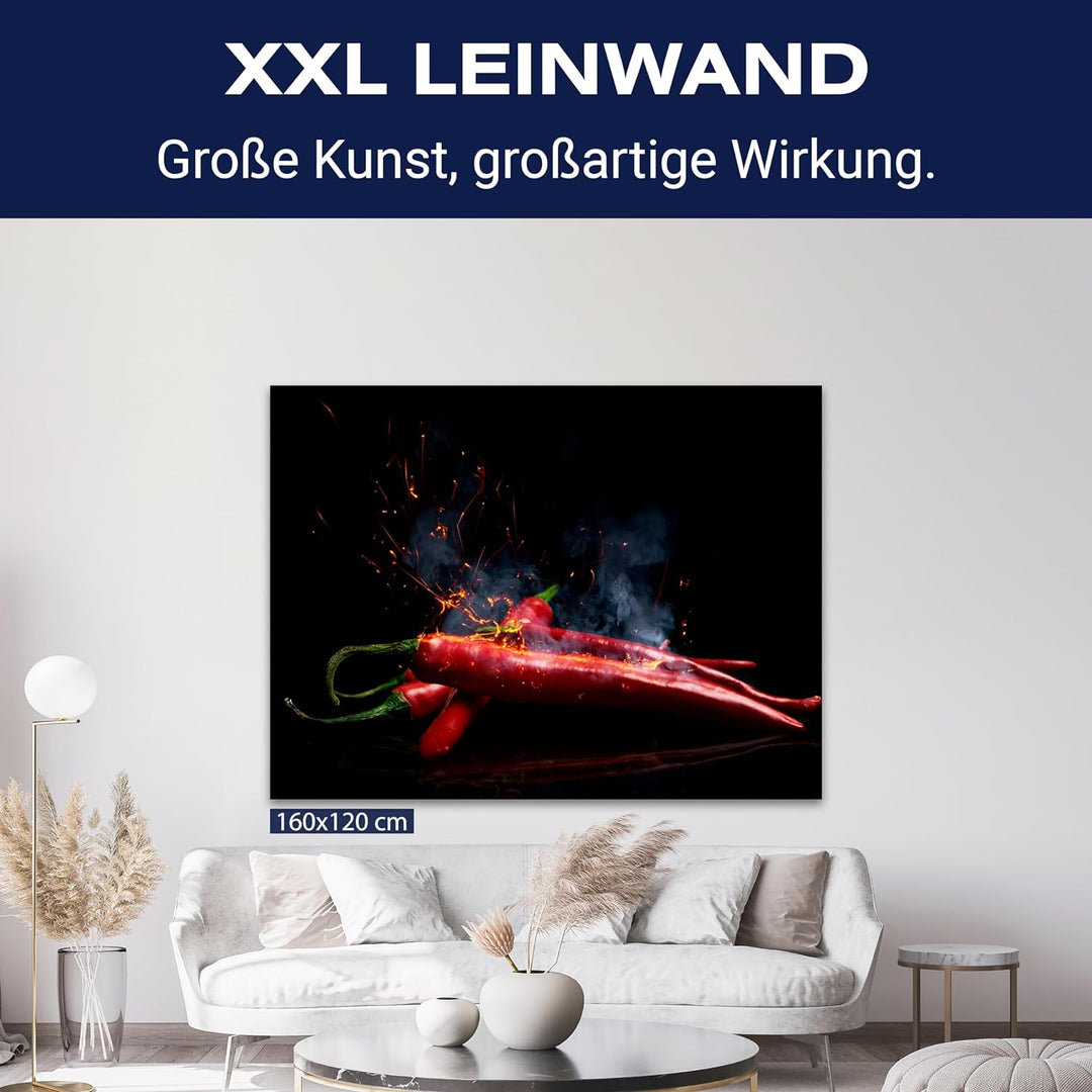wandmotiv24 Obst & Gemüse als Leinwandbild, 100x75cm, Querformat, Chili & Feuer, Scharf, Küche, Lebe