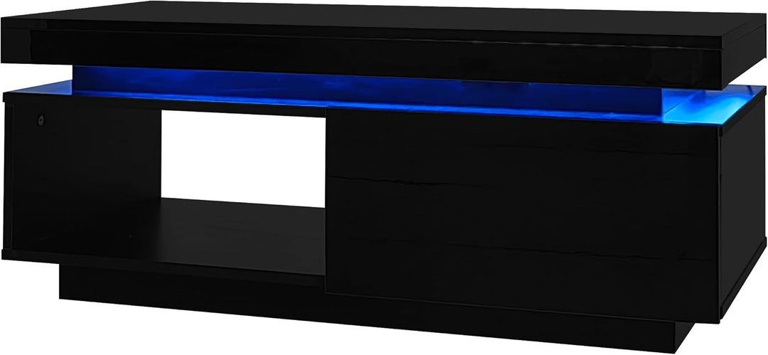 Merax Moderner Hochglanz-Couchtisch mit LED-Beleuchtung, 100x50x40,3 cm, Schwarz Wohnzimmer-Tisch mi
