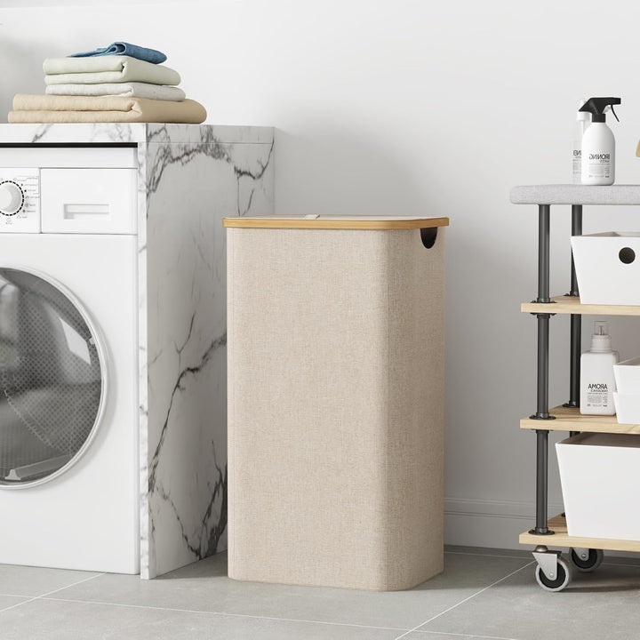 Lifewit 100L Wäschekorb mit Deckel, Wäschekörbe für Wäsche mit Bambus Griffe und Eine Abnehmbare Wäs