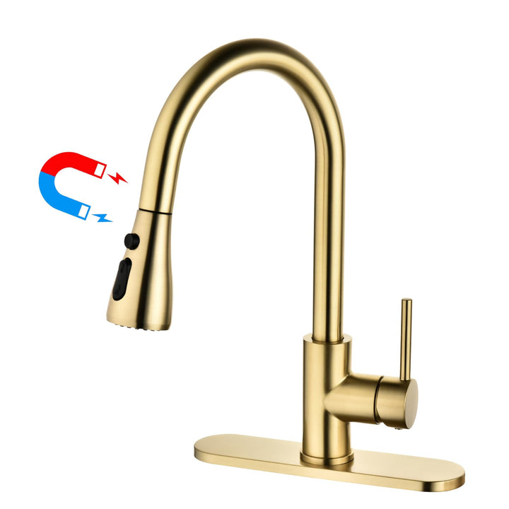 Havin Goldfarbene Küchenarmatur mit ausziehbarem Magnetsprüher, hoher Lichtbogen, Edelstahlmaterial,