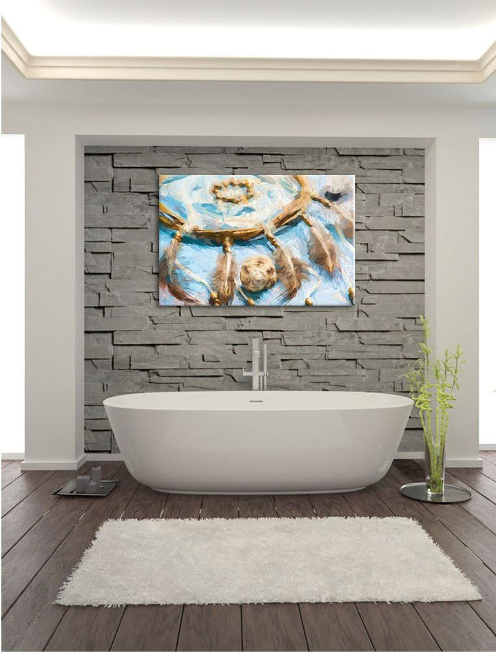 Pixxprint Traumfänger mit Federn als Leinwandbild/Grösse: 100x70 / Wandbild/Kunstdruck/fertig bespan