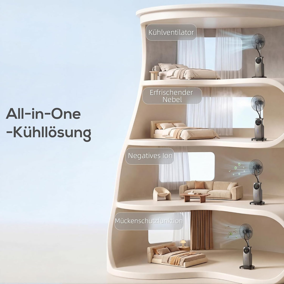 HOMCOM Ventilator mit Wasserkühlung, Luftbefeuchter, Leise Standventilator mit Sprühnebel, Mückensch