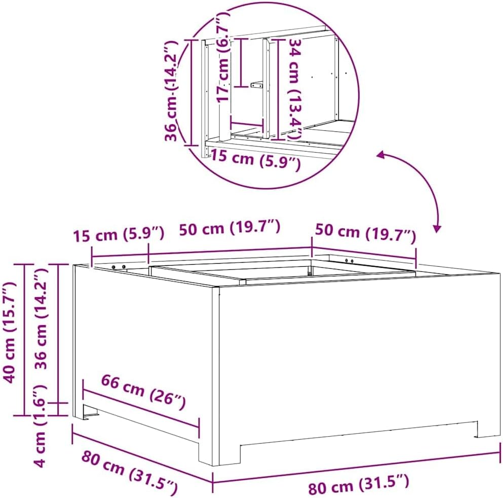 vidaXL Feuerstelle Schwarz 80 x 80 x 40 cm Stahl, Garten und Terrasse, quadratischer Feuergrill, Aus