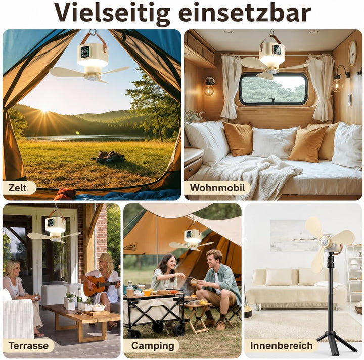 Camping Ventilator Akku 7200mAh, Mini Ventilator LED Licht Fernbedienung | 7200mAh 20 Std. Laufzeit,