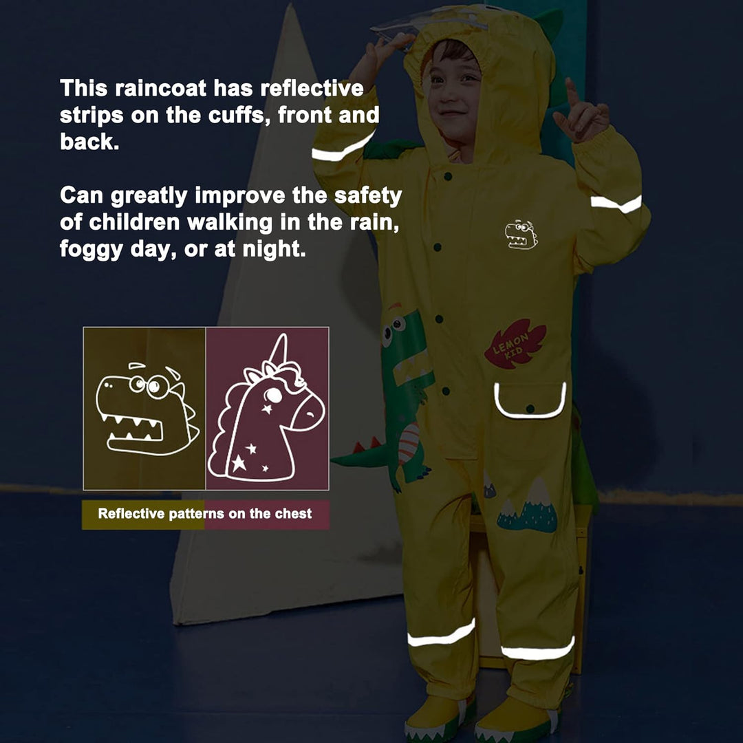 Fewlby Regenanzug Kinder, Regenjacke Einteilig Regenmantel mit Kapuze Regenponcho Jungen Mädchen Was