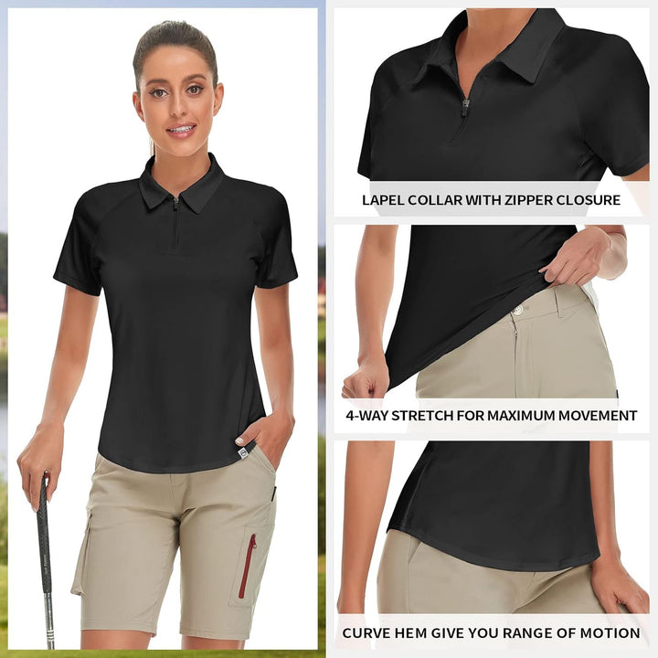 Soneven Poloshirt für Damen Kurzarm Sportshirt mit 1/4 Reissverschluss Sport Tshirts Schnelltrocknen