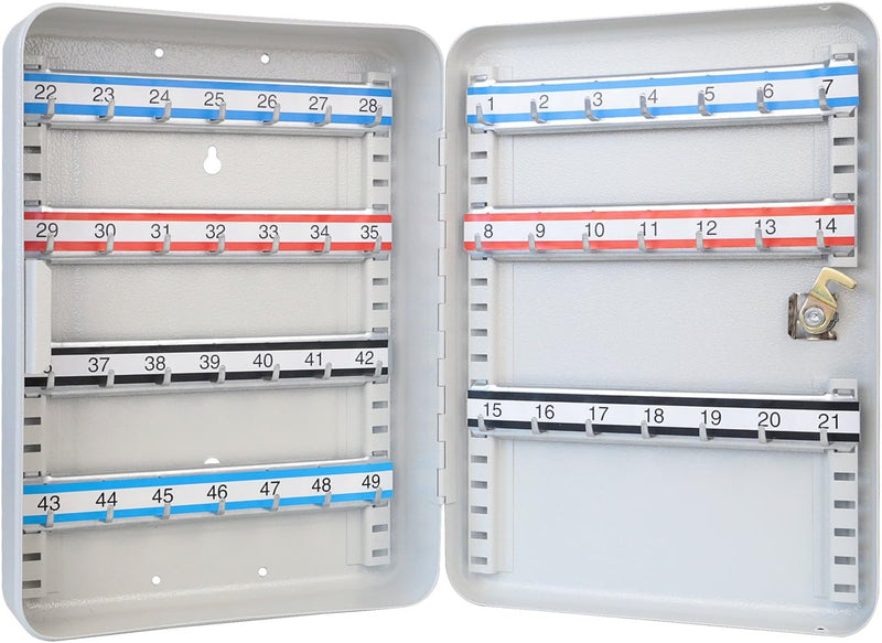 HMF 13049-07 Schlüsselkasten 49 Haken verstellbare Hakenleisten, 32,0 x 23,0 x 7,5 cm, lichtgrau, 49