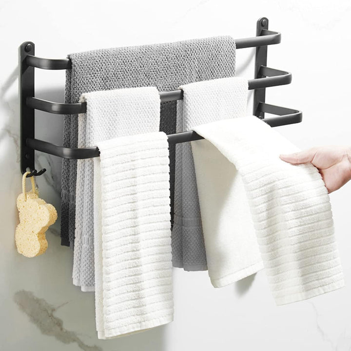 Badezimmer Handtuchhalter, Handtuchregal Schwarz Matt Handtuchstange mit Handtuchhaltern und Haken-D