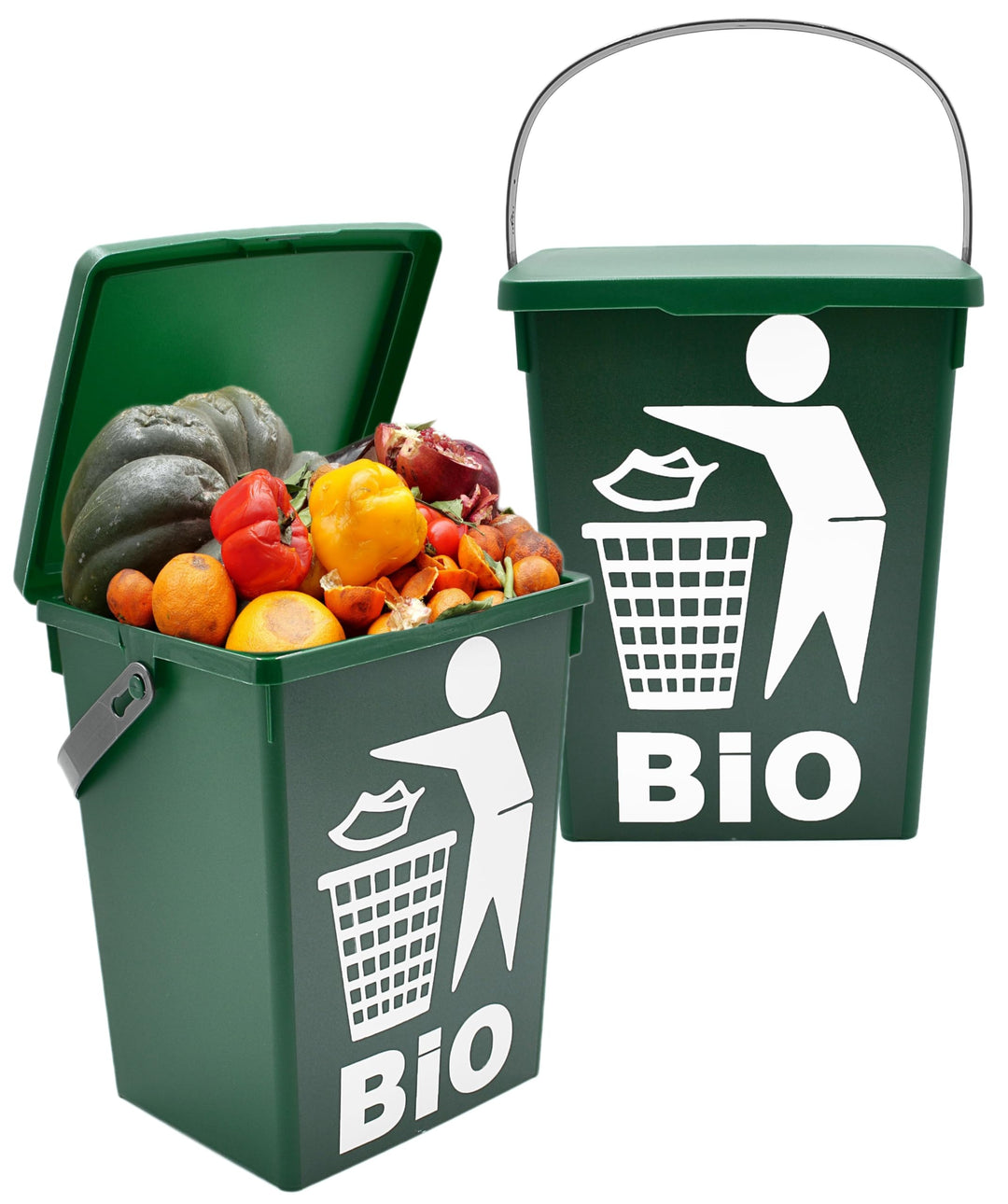 2er Set Bio Mülleimer 5L - Biomüll Behälter mit Deckel - Grün - Bioeimer klein für Küche - Abfalleim