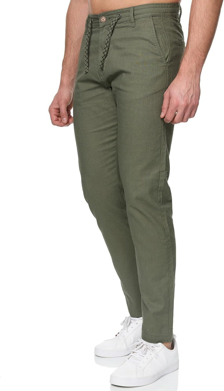 Indicode Herren Venedig Stoffhose aus Leinen & Baumwolle | Leinenhose Freizeithose Männer L Army, L