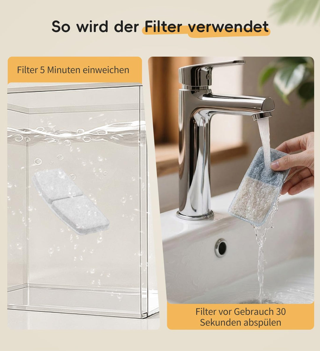 Katzenbrunnen kabellos, 2,8 L Trinkbrunnen für Katze mit 3 Filter (6er-Pack Ersatzfilter), 6er-pack