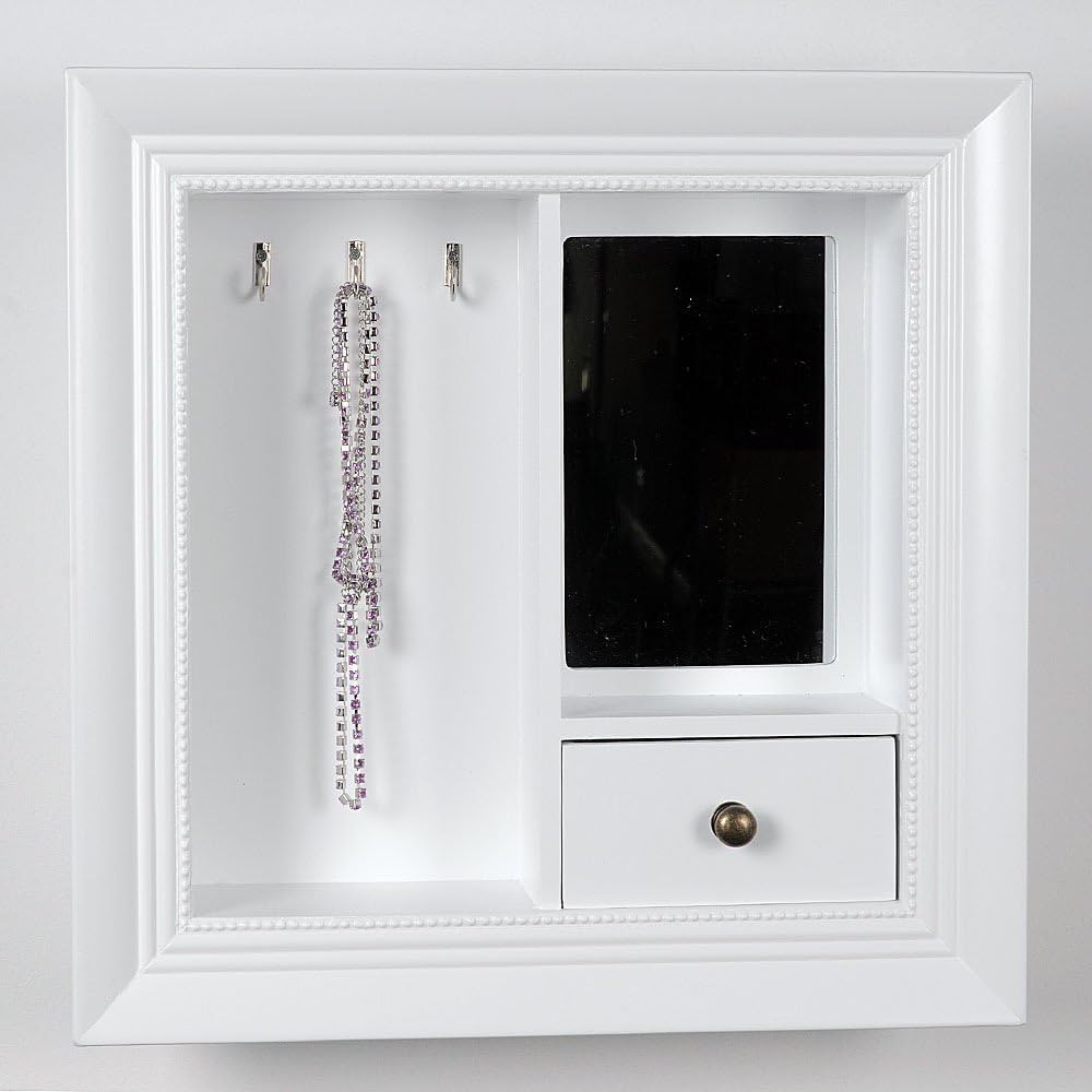 HAB & GUT -JB004- Wandkonsole mit Spiegel und Schublade für Schmuck in weiss 40x40, Utensilo Schmuck
