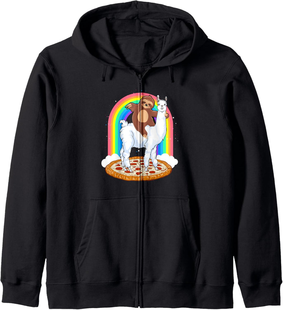 Faultier Reitet Auf Lama Pizza Alpaka Regenbogen Kinder Kapuzenjacke