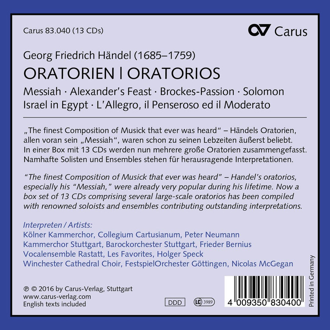 Händel: Oratorien, Audio-CD