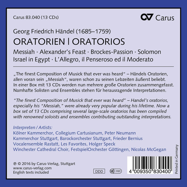 Händel: Oratorien, Audio-CD