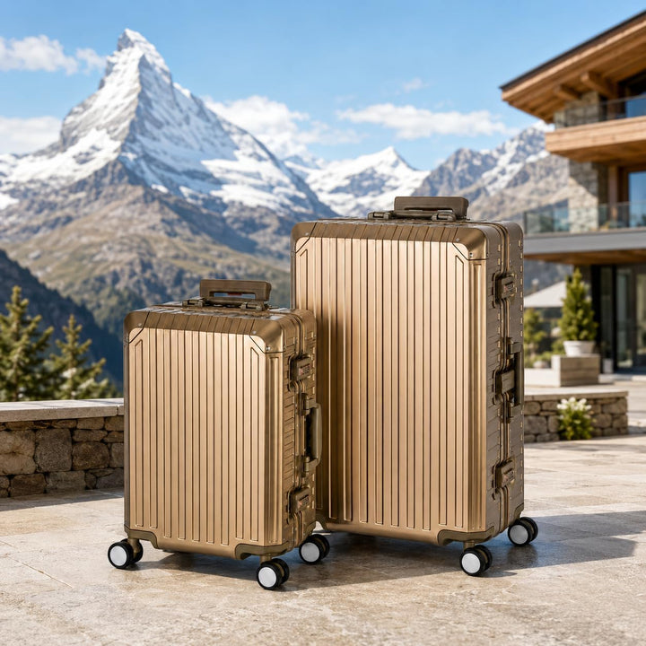Travelhouse 100% Aluminium Reisekofferset Tokyo Champagner S-55cm &amp; L-72cm Hartschalenkoffer 2 TSA S