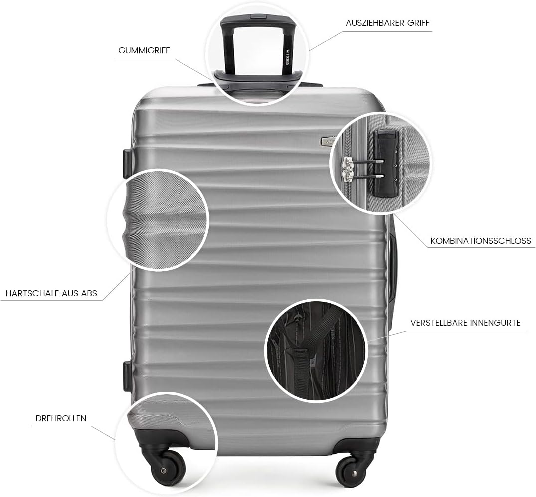 WITTCHEN Reisekoffer 3er Koffer-Set Rollkoffer Trolley Handgepäck Hartschale aus ABS mit 4 Spinner-R