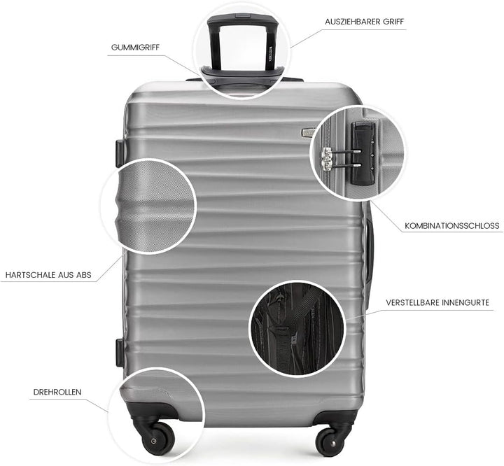 WITTCHEN Reisekoffer 3er Koffer-Set Rollkoffer Trolley Handgepäck Hartschale aus ABS mit 4 Spinner-R