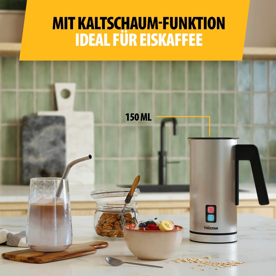 Tristar Elektrischer Milchaufschäumer, kalter und warmer Milchschaum, für 150 ml Milchschaum oder 30