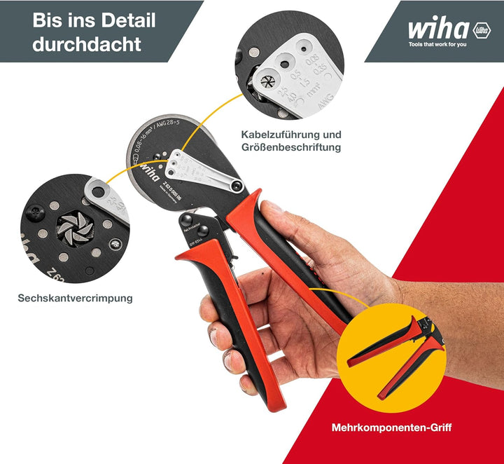 Wiha Profi Quetschzange Crimpzange automatische Anpassung Aderendhülsengrösse 0,08 - 16mm² (41246) I