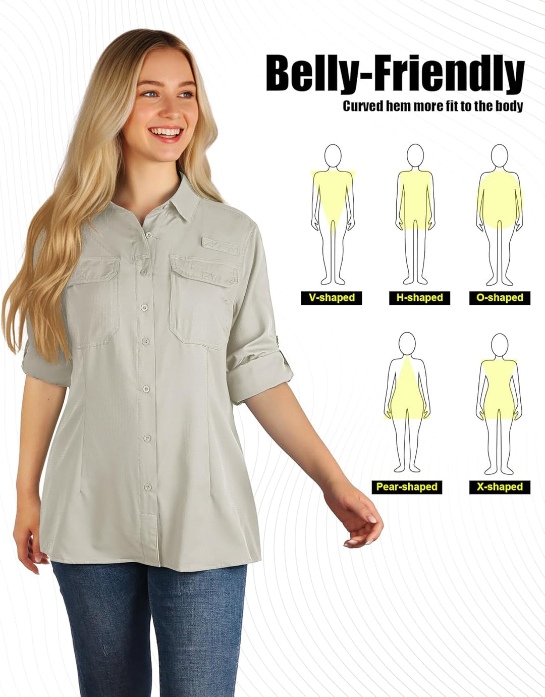 33,000ft Hemdbluse Damen UPF50 UV Schutz Hemd Schnelltrocknende Button-Down Shirts Atmungsaktive Wan
