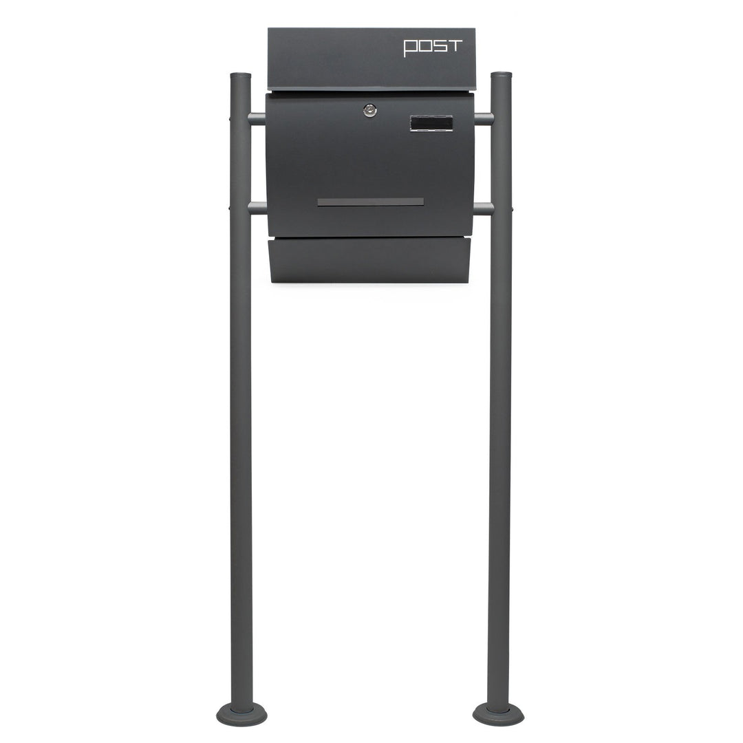 Wiltec Set Designer Briefkasten V4 Anthrazit 350 x 95 x 445 mm mit Ständer, Wandbriefkasten mit Schl