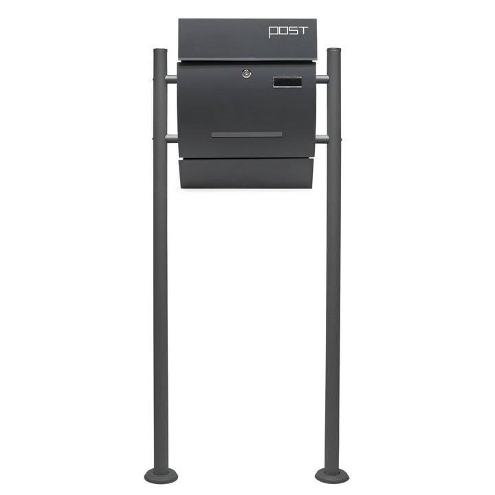 Wiltec Set Designer Briefkasten V4 Anthrazit 350 x 95 x 445 mm mit Ständer, Wandbriefkasten mit Schl