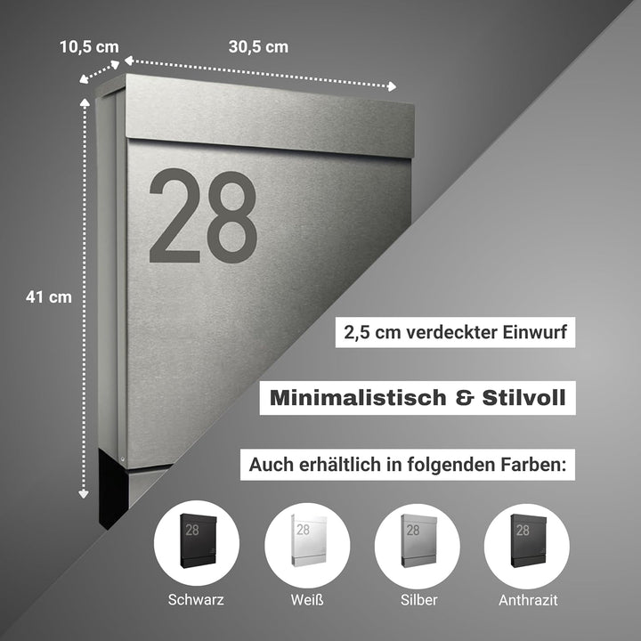 Radius® Designer Briefkasten Edelstahl - Briefkasten mit Zeitungsfach für Zeitungsrolle - Postkasten
