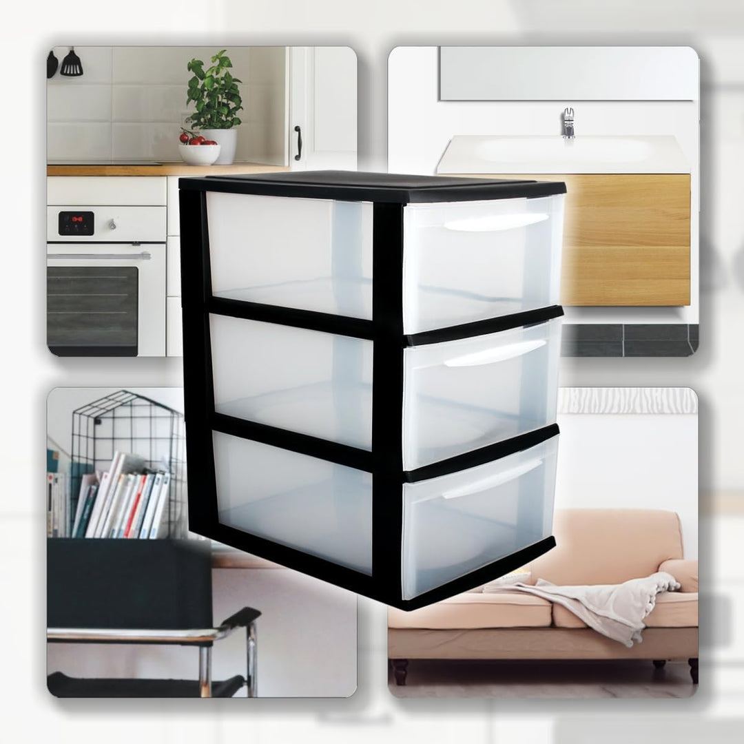 Schubladenbox A4 Schubladenschrank Kunststoff Schreibtisch Organizer mit 3 transparenten Schubladen
