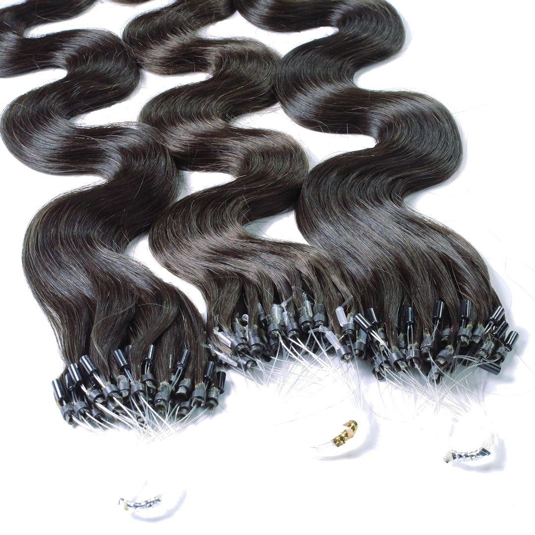 hair2heart Microring Extensions Echthaar Gewellt - 200 Strähnen 1g 50cm 4/0 mittelbraun 200 Strähnen