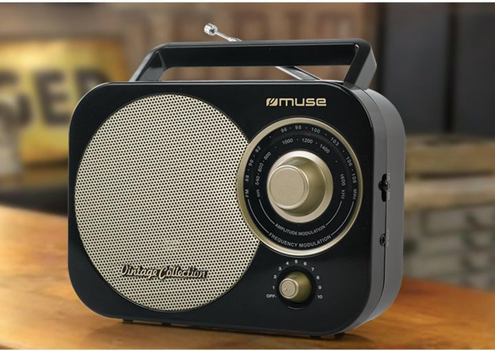 Muse Nostalgie Retro Radio mit UKW- und MW Tuner, Teleskopantenne, tragbar für Netz- und Batteriebet