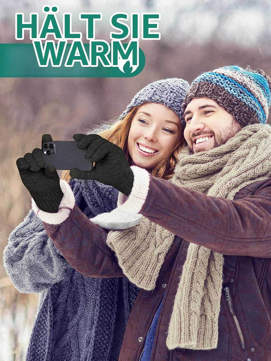 SELBATON Winter warme Handschuhe mit Fleece-Futter Stricken weiche Touchscreen warme gestreckte Hand