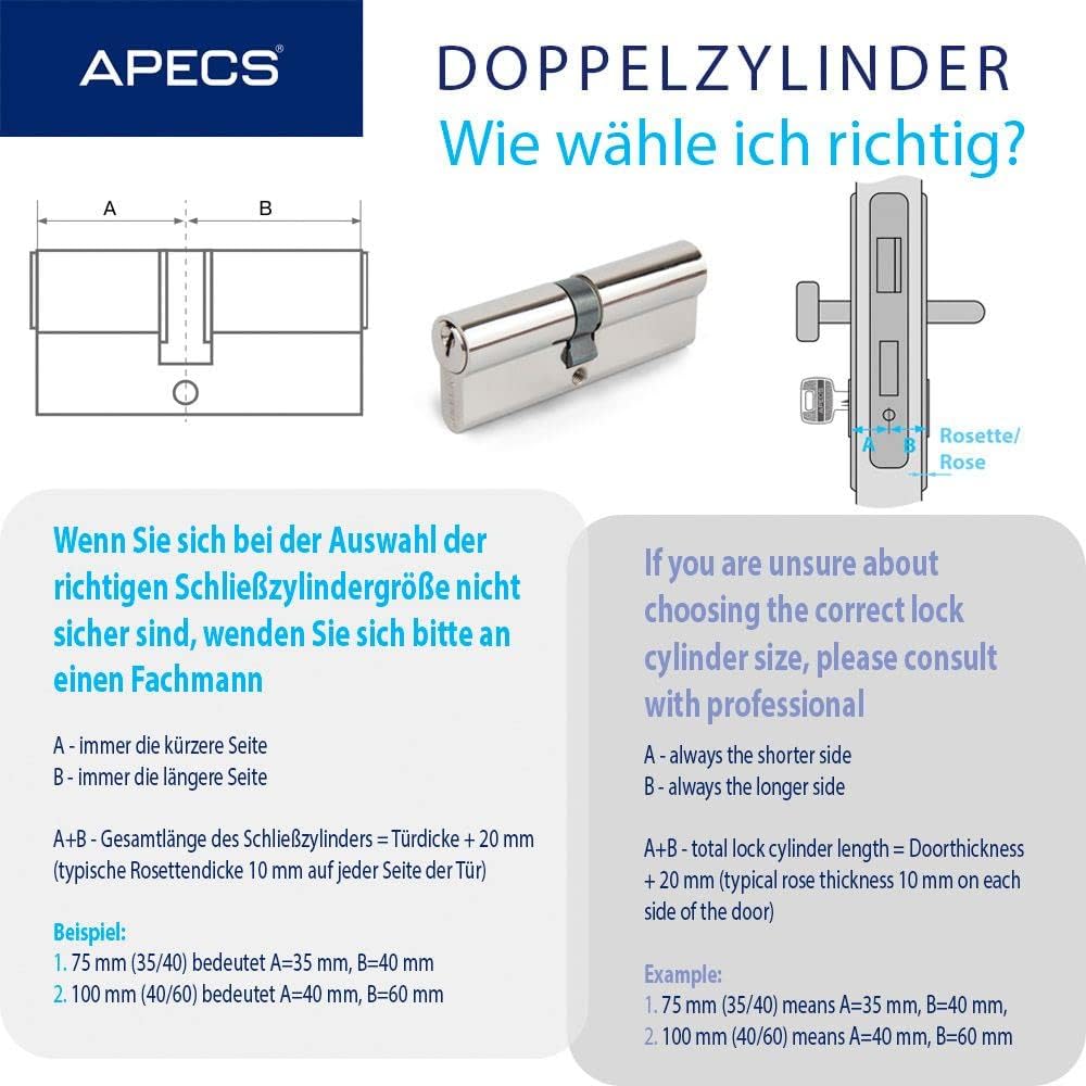Schliesszylinder APECS Zylinderschloss Profilzylinder 35/55 mm fur Türschloss Haustür mit 3 Schlüsse