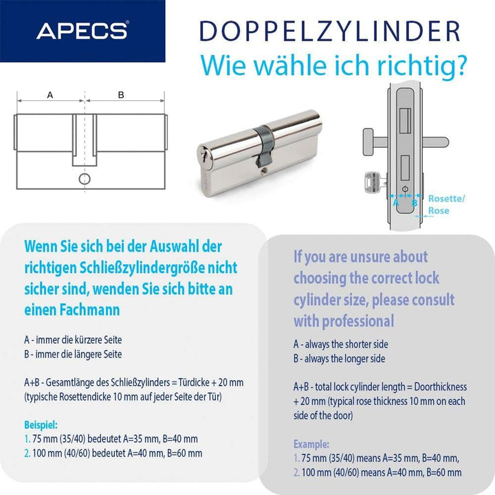 Schliesszylinder APECS Zylinderschloss Profilzylinder 35/55 mm fur Türschloss Haustür mit 3 Schlüsse