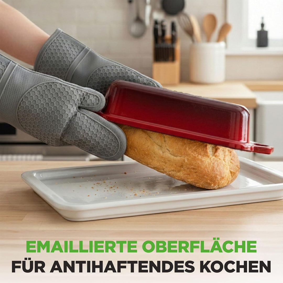 NutriChef Gusseisen Topf - Brotbackform mit Deckel - 22,9 cm Kastenform für Sauerteigbrot, emaillier