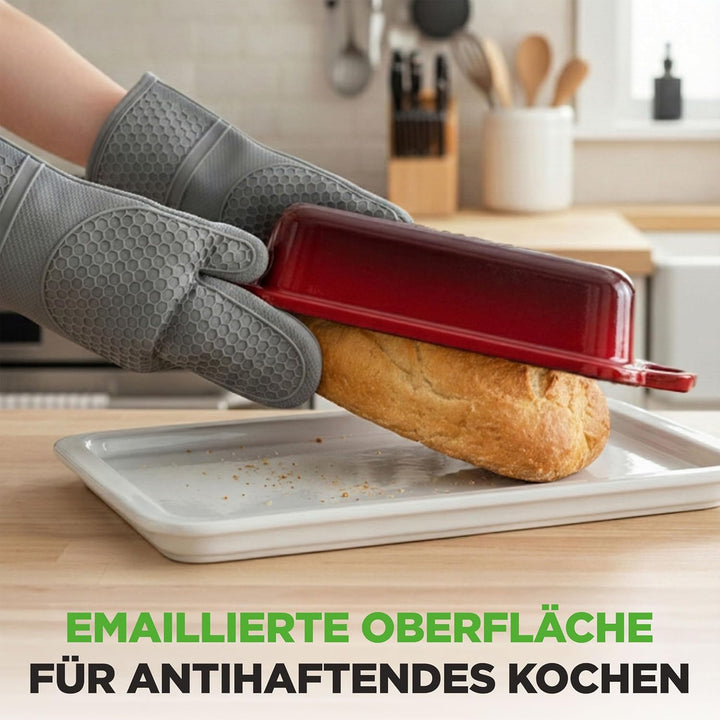 NutriChef Gusseisen Topf - Brotbackform mit Deckel - 22,9 cm Kastenform für Sauerteigbrot, emaillier