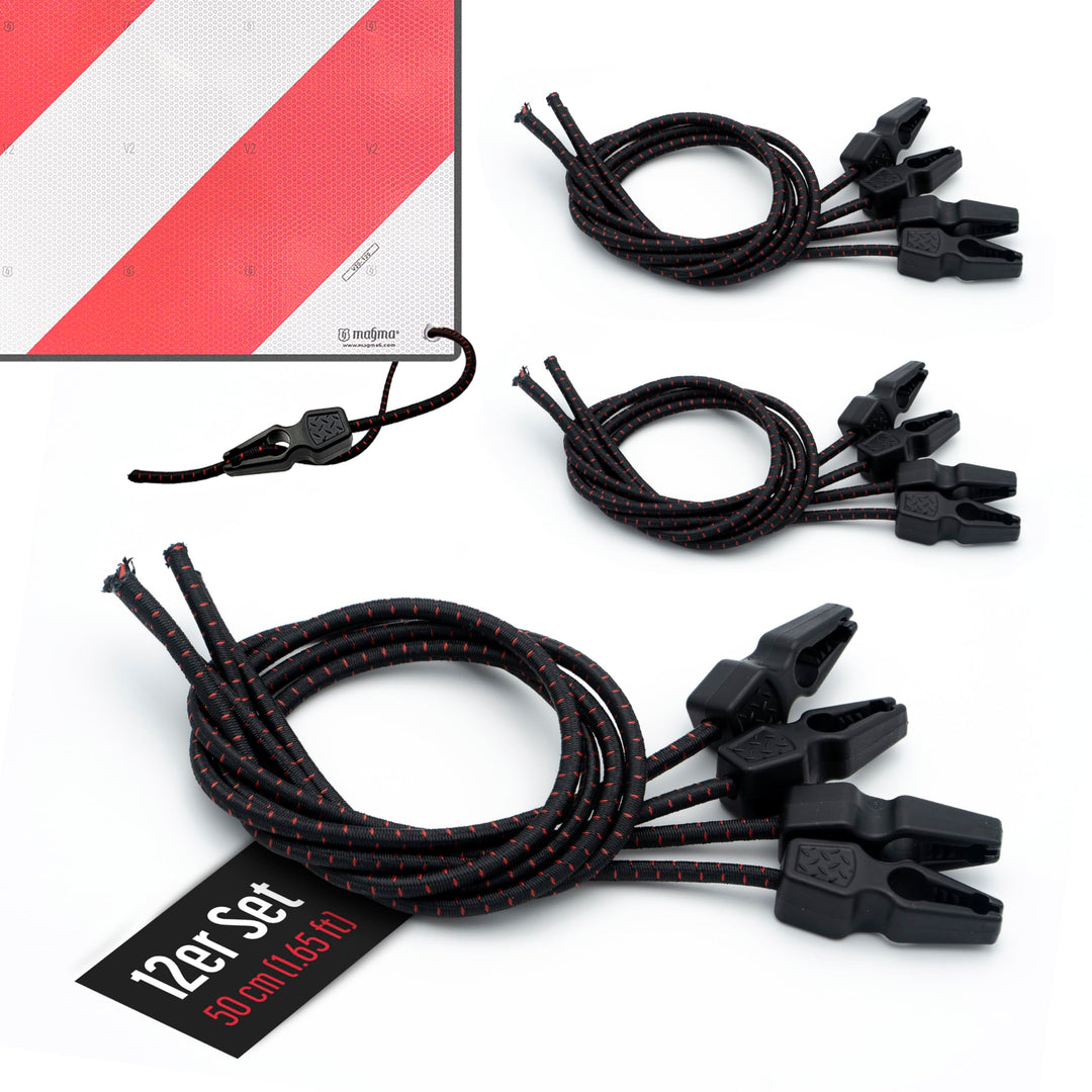 MAGMA Packung mit 12 elastischen Spannern 50 cm, Transportroken für V20 Magma, Fahrradträger, Ösen,