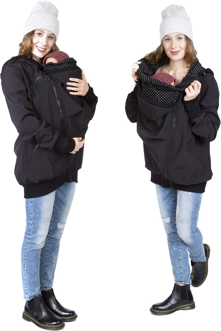 Viva la Mama 4in1 Tragejacke für Tragen auf dem Rücken oder der Brust, Softshell, Umstandsjacke + Kä