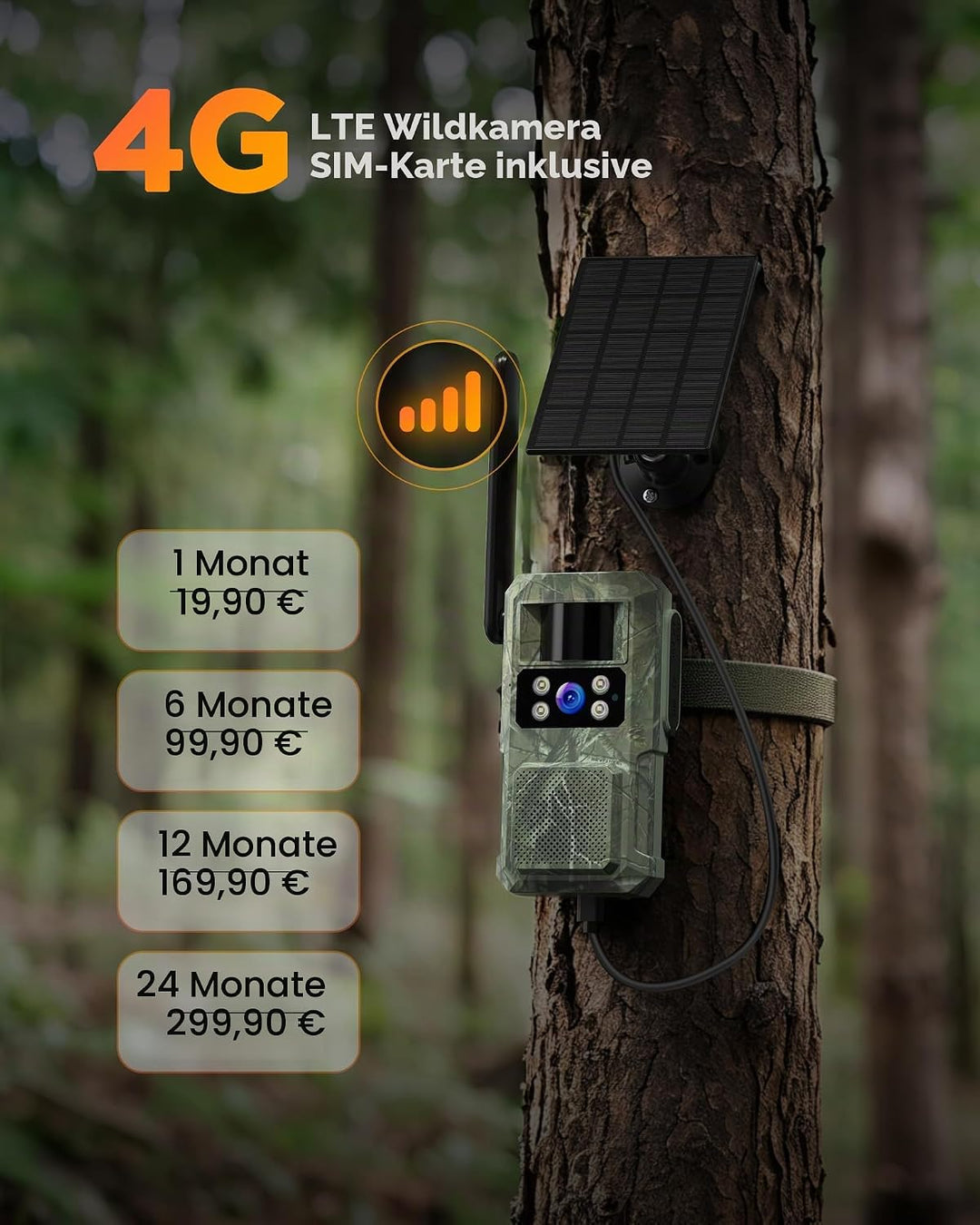 4G LTE Wildkamera Aussen Solar: 2.7K HD Überwachungskamera 8000mah Akku - Farbe Nachtsicht Kamera mi