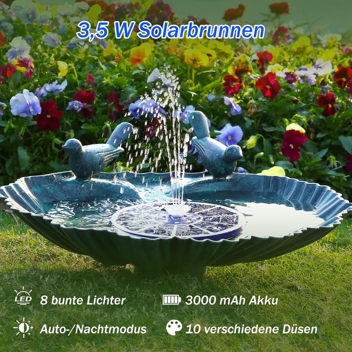 AISITIN LED Solarbrunnen für Draussen Verbessert mit 3000mAh, 3,5W Solar Schwimmender Fontäne Pumpe