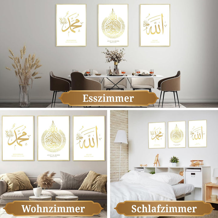 HAVA Artwork Islamisches Goldfolien Poster Set Weiss, Islamische Poster, Islamische Bilder, Islamisc
