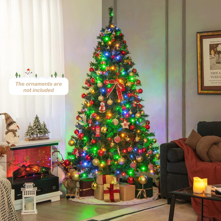COSTWAY 180cm/210cm Künstlicher Weihnachtsbaum, Beleuchteter Tannenbaum mit farbigen LEDs & Metallst