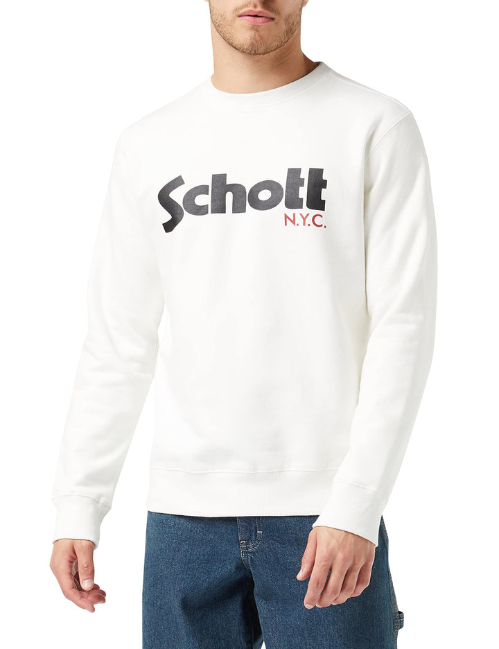 Schott NYC Herren Swcrew Sweatshirt, Weiss (Off White)