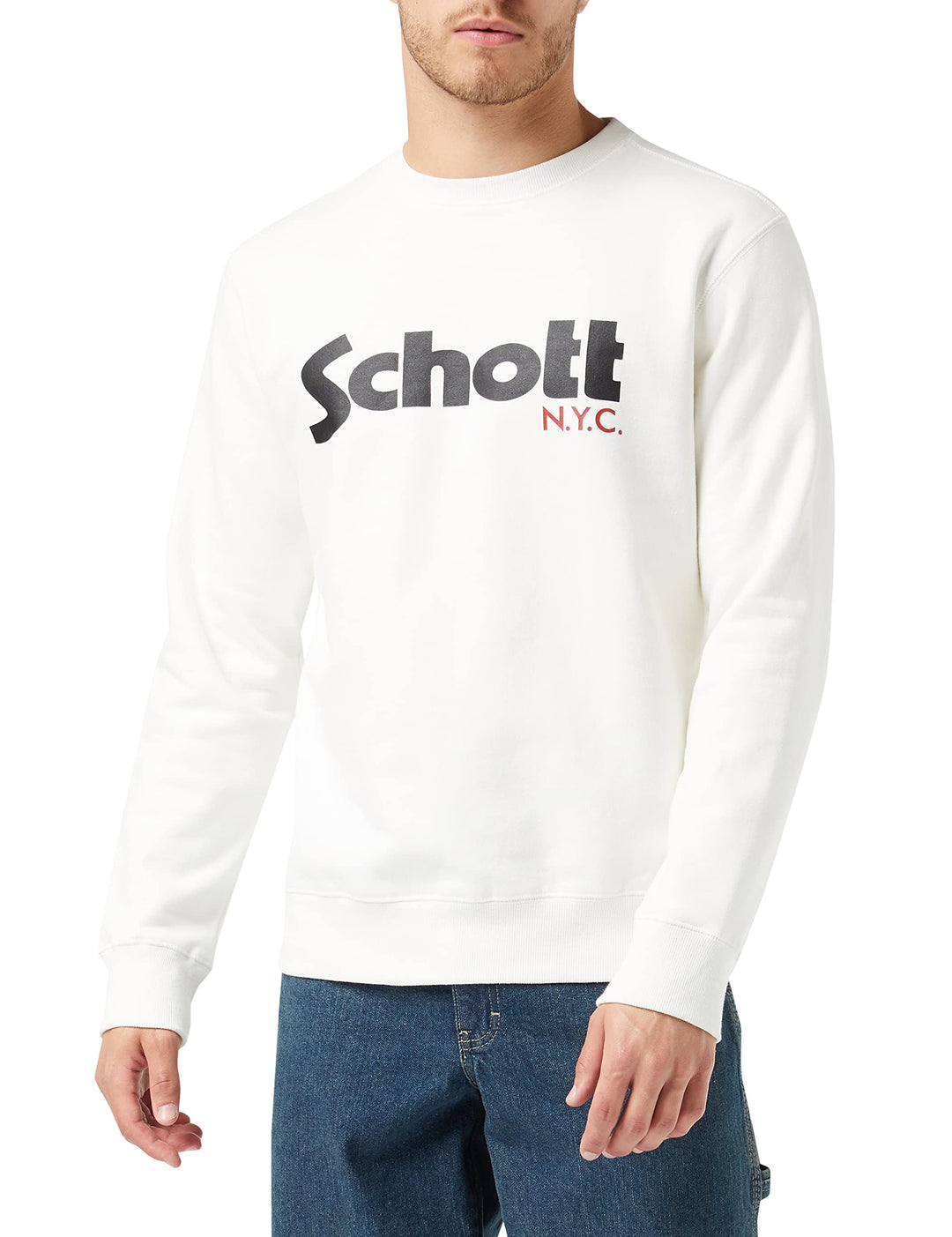 Schott NYC Herren Swcrew Sweatshirt S Weiss (Off White), S Weiss (Off White)
