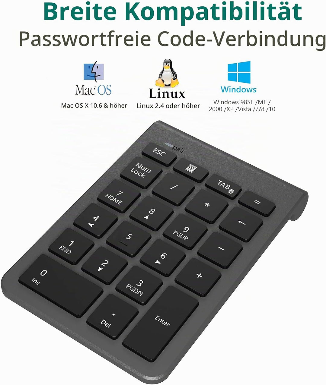 Bluetooth Ziffernblock für Laptops, tragbarer drahtloser Bluetooth 22-Tasten Nummernblock mit Mehrer