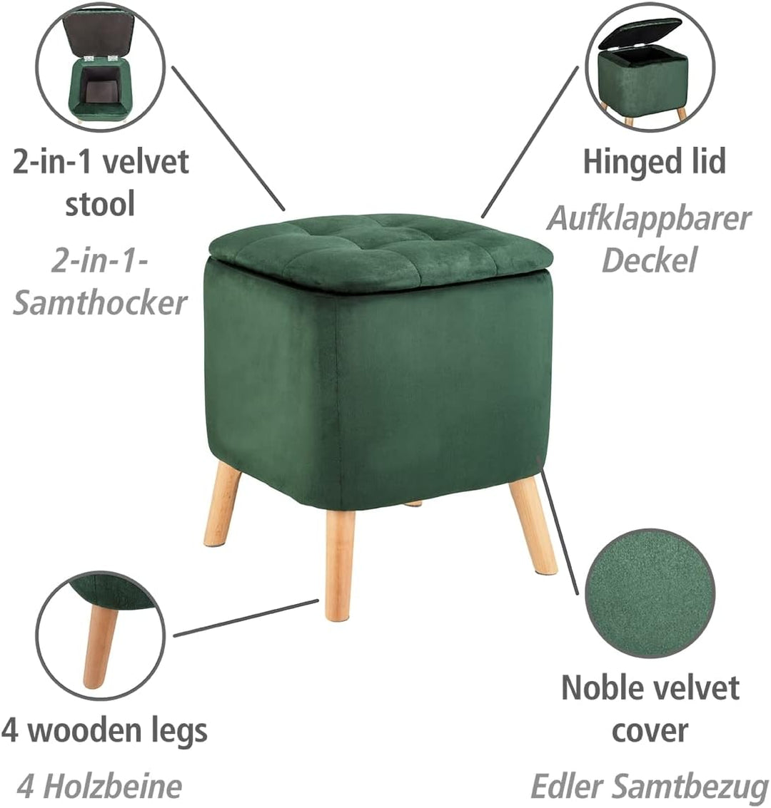 WENKO Hocker mit Stauraum grün [Edles Design] Sitzhocker mit Stauraum - Fusshocker mit stabilen Holz
