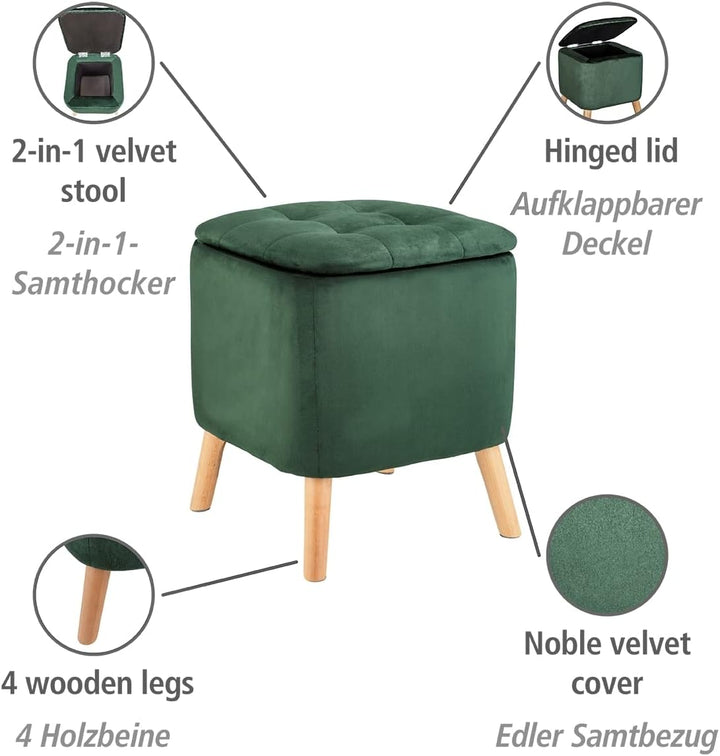 WENKO Hocker mit Stauraum grün [Edles Design] Sitzhocker mit Stauraum - Fusshocker mit stabilen Holz