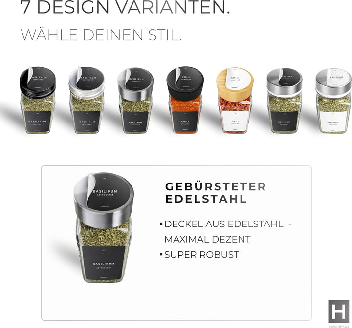 HAVENHAUS Gewürzgläser Set | hochwertiges Komplettset aus 24x Gewürz Gläser [120ml] inkl. 336 deutsc