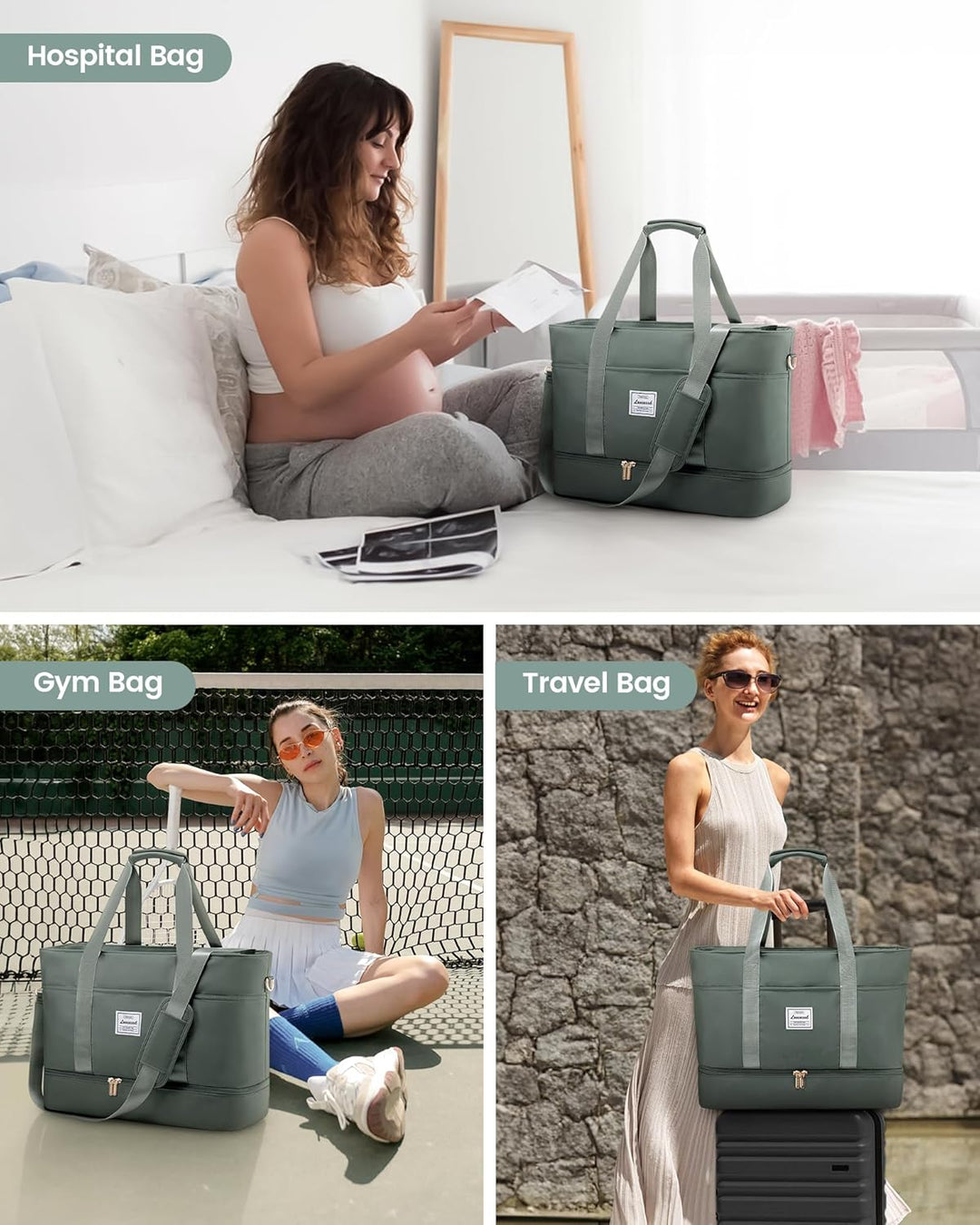 LOVEVOOK Reisetasche Damen Gross, Wasserdicht Weekender Travel Bag mit Schuhfach, Duffle Bag Klinikt